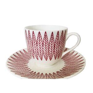 Rare Gustavsberg Sweden Benporslin Salix Luncheon Cup & Saucer Set Red Leaf